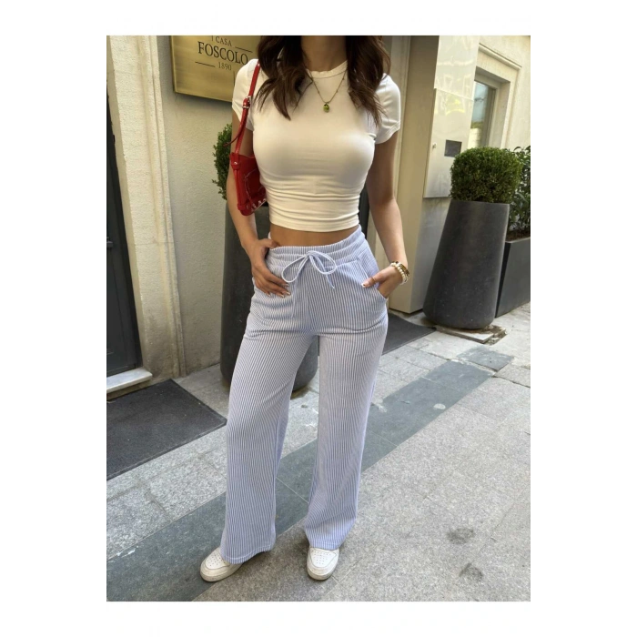 Çizgi Desenli Kumaş Pantolon