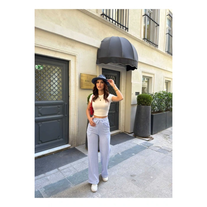 Çizgi Desenli Kumaş Pantolon