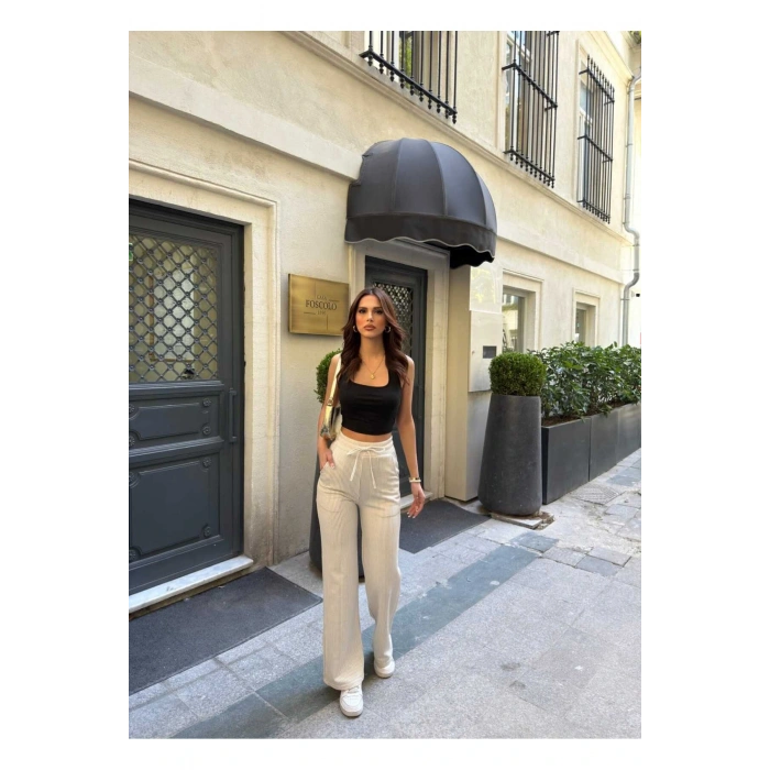 Çizgi Desenli Kumaş Pantolon