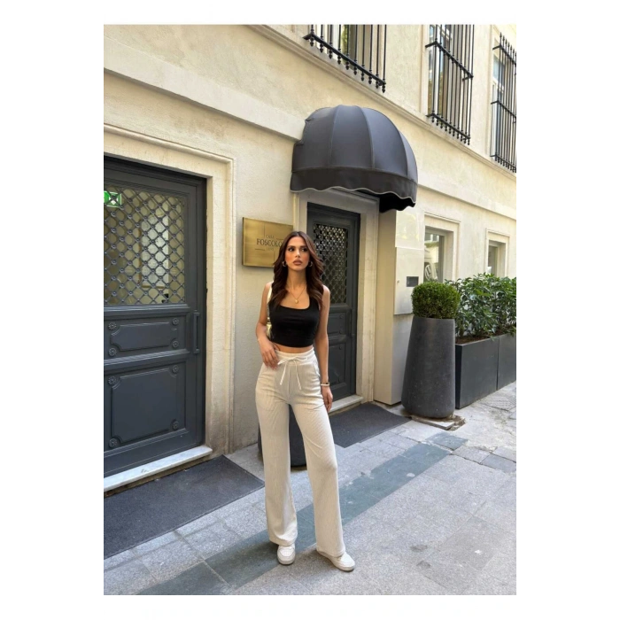 Çizgi Desenli Kumaş Pantolon