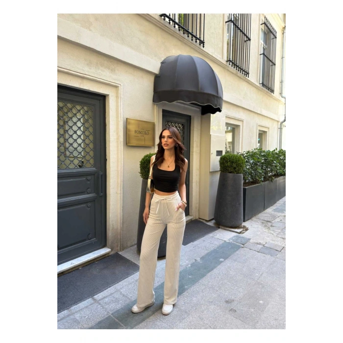 Çizgi Desenli Kumaş Pantolon