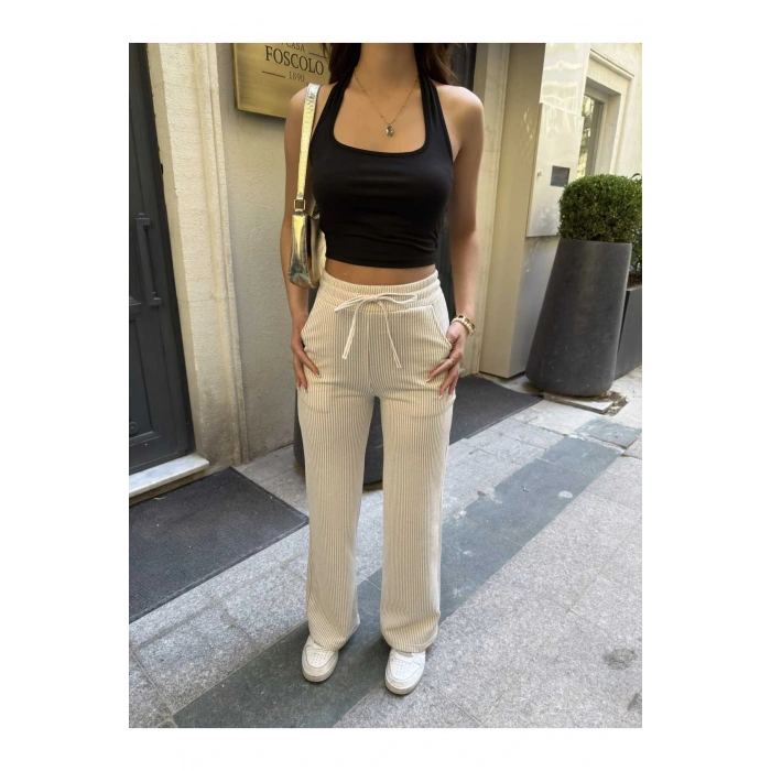 Çizgi Desenli Kumaş Pantolon