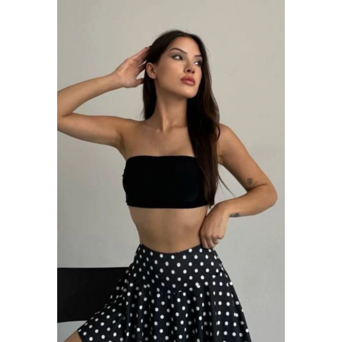 Yüksek Bel Puantiyeli Şort Etek