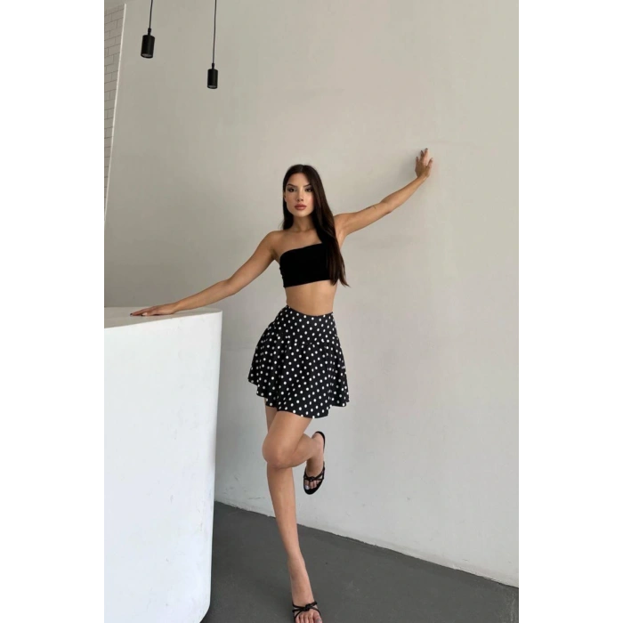 Yüksek Bel Puantiyeli Şort Etek
