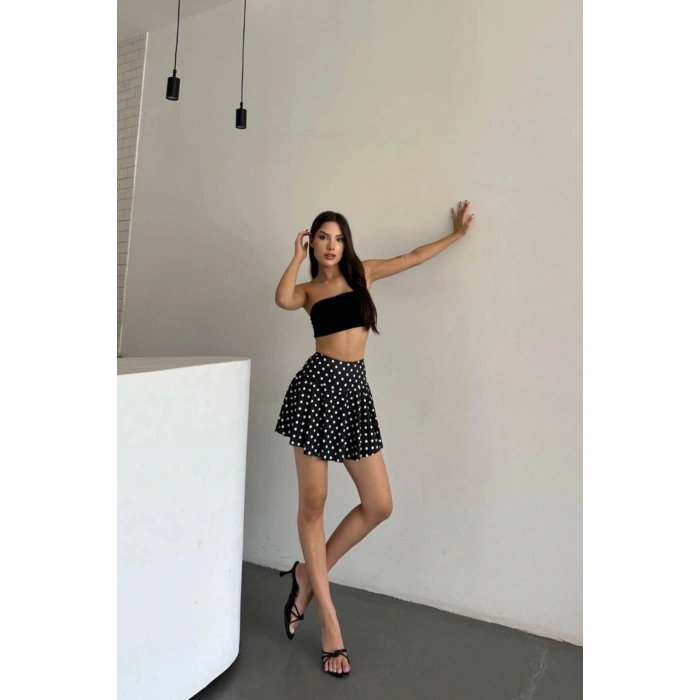 Yüksek Bel Puantiyeli Şort Etek