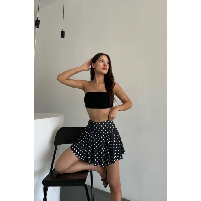 Yüksek Bel Puantiyeli Şort Etek