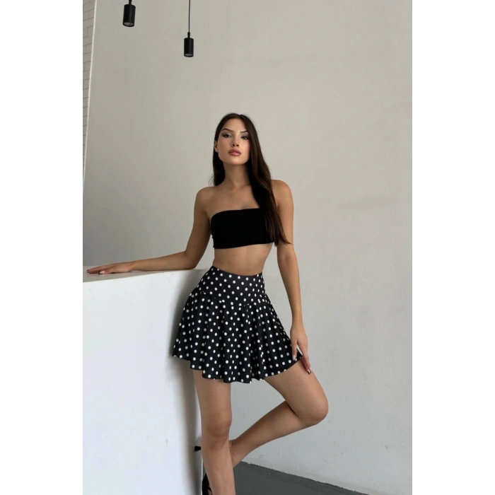 Yüksek Bel Puantiyeli Şort Etek