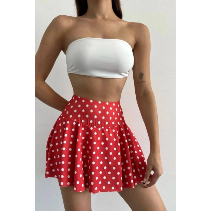 Yüksek Bel Puantiyeli Şort Etek