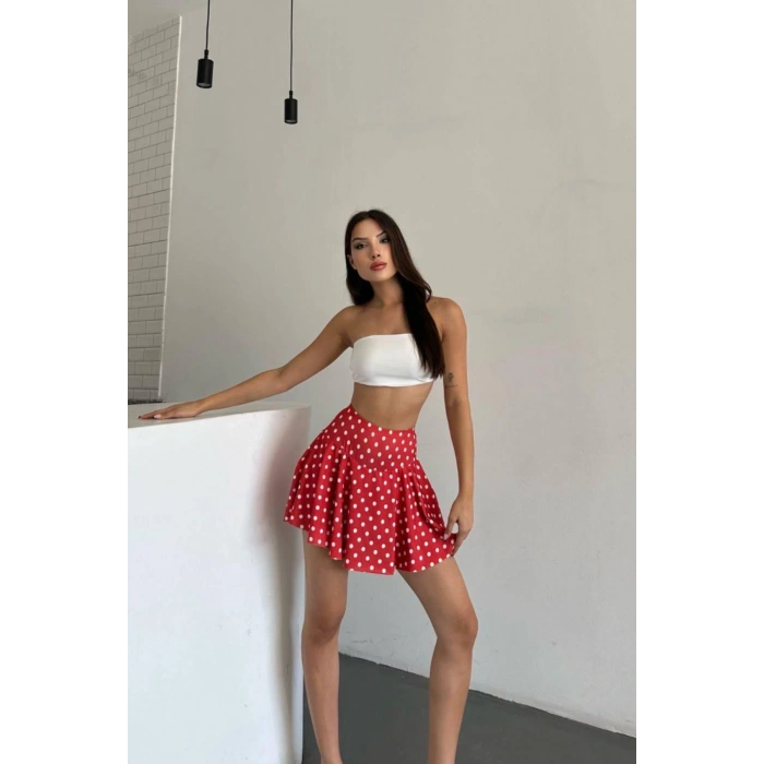 Yüksek Bel Puantiyeli Şort Etek