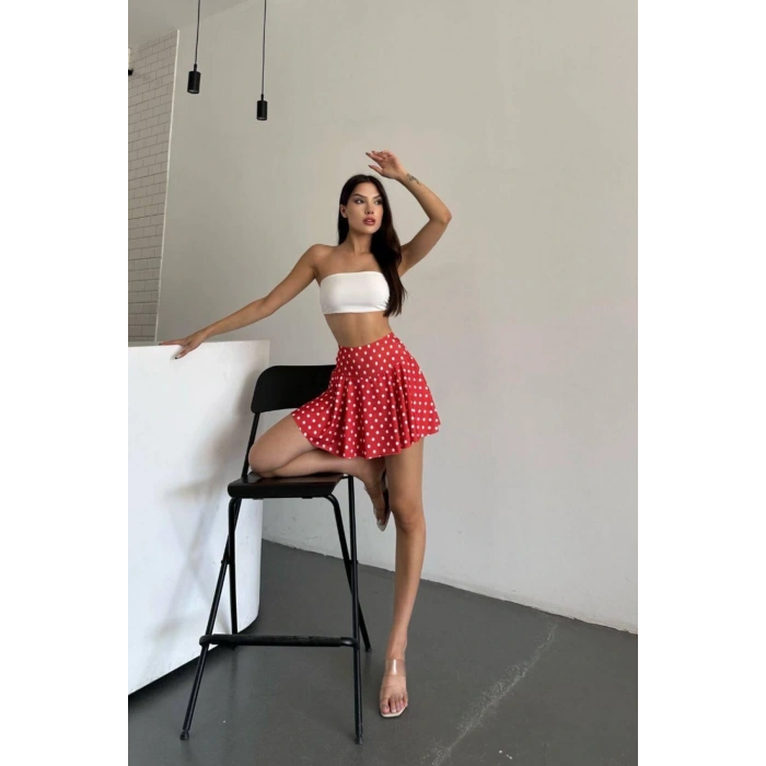 Yüksek Bel Puantiyeli Şort Etek