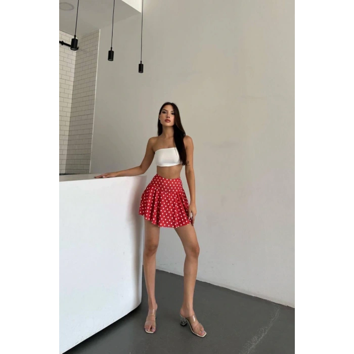 Yüksek Bel Puantiyeli Şort Etek