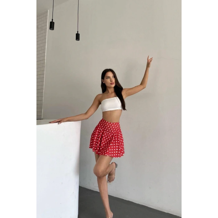 Yüksek Bel Puantiyeli Şort Etek