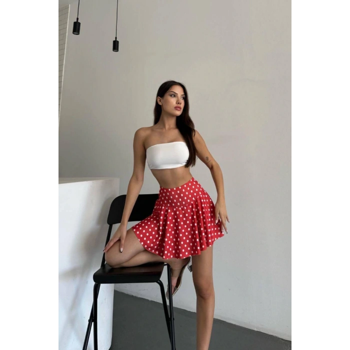 Yüksek Bel Puantiyeli Şort Etek