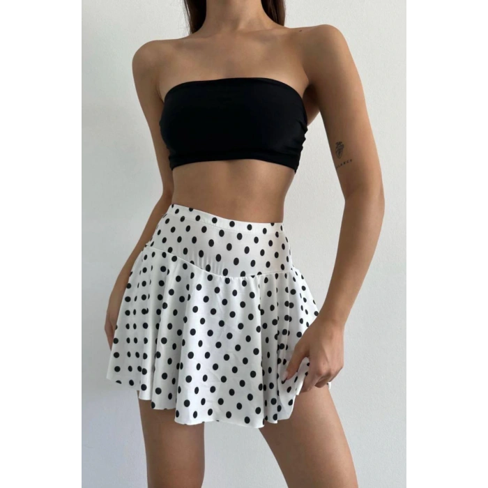 Yüksek Bel Puantiyeli Şort Etek