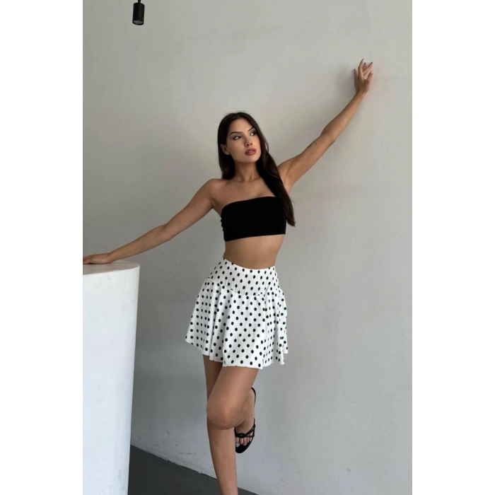 Yüksek Bel Puantiyeli Şort Etek