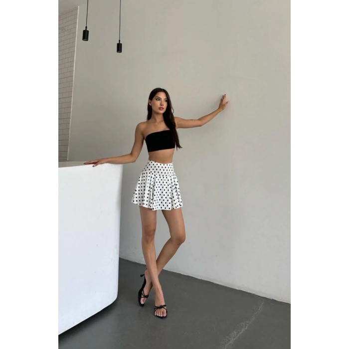 Yüksek Bel Puantiyeli Şort Etek