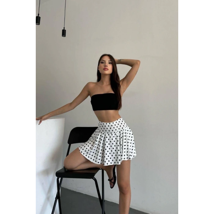 Yüksek Bel Puantiyeli Şort Etek