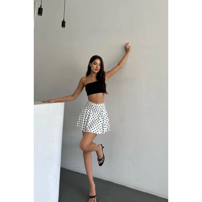 Yüksek Bel Puantiyeli Şort Etek