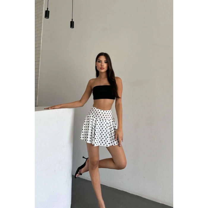 Yüksek Bel Puantiyeli Şort Etek