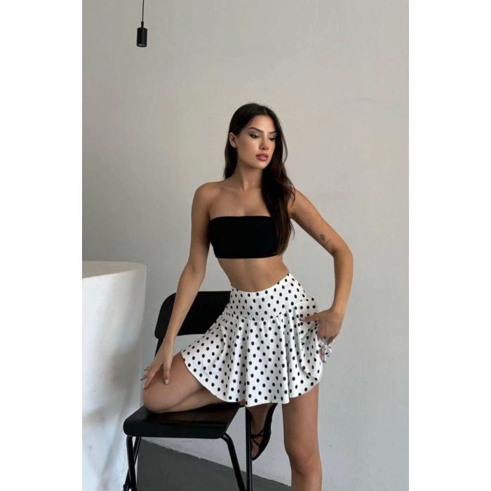 Yüksek Bel Puantiyeli Şort Etek
