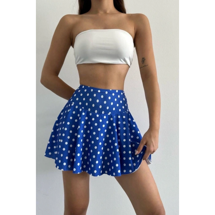 Yüksek Bel Puantiyeli Şort Etek