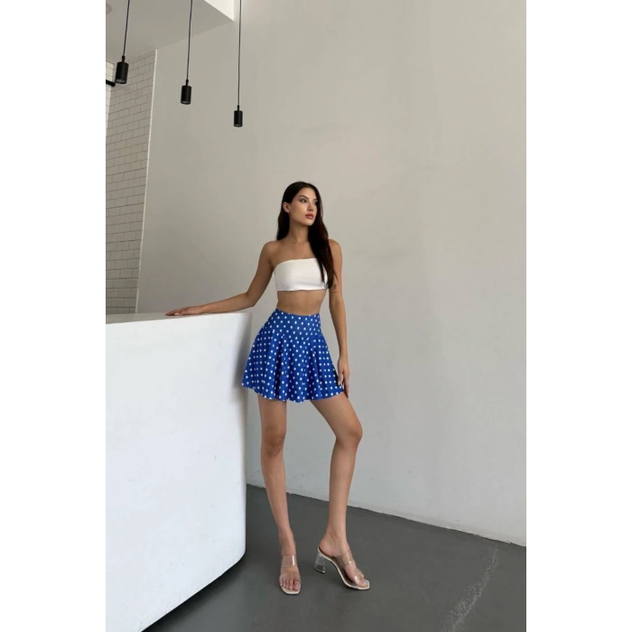 Yüksek Bel Puantiyeli Şort Etek