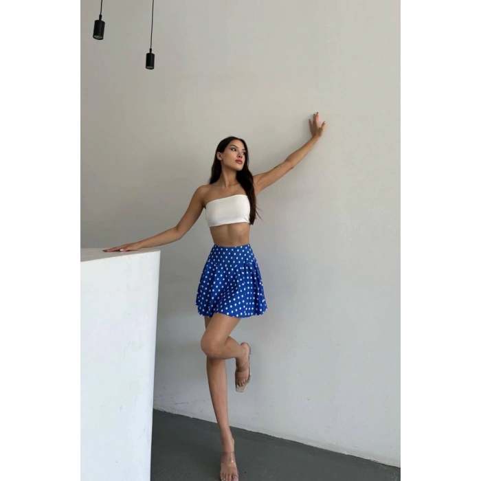 Yüksek Bel Puantiyeli Şort Etek