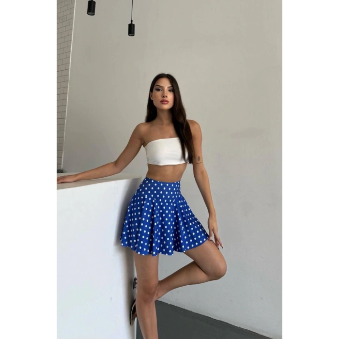 Yüksek Bel Puantiyeli Şort Etek