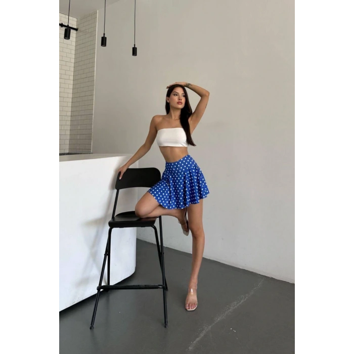 Yüksek Bel Puantiyeli Şort Etek