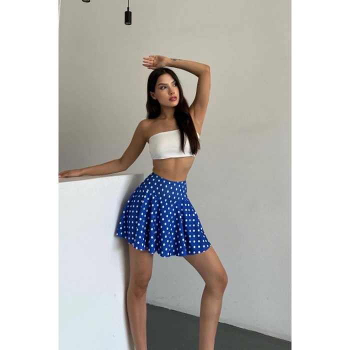 Yüksek Bel Puantiyeli Şort Etek
