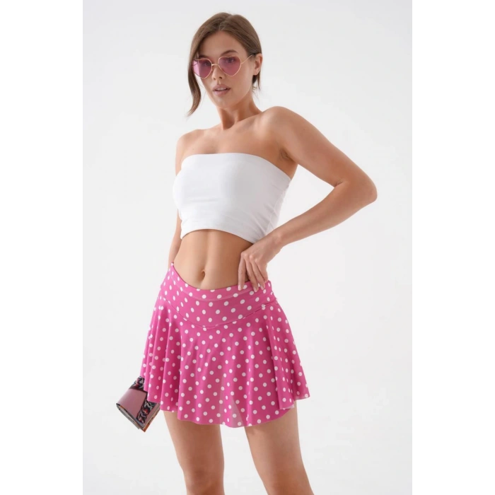 Yüksek Bel Puantiyeli Şort Etek