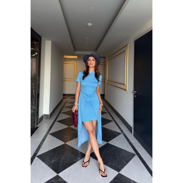 Arkası Uzun Bel Detaylı Elbise