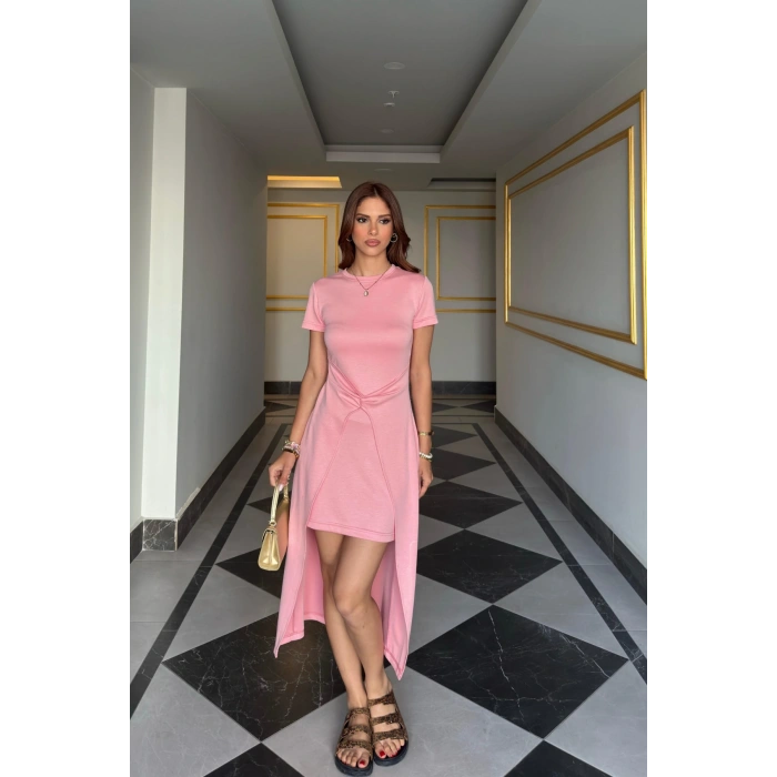 Arkası Uzun Bel Detaylı Elbise