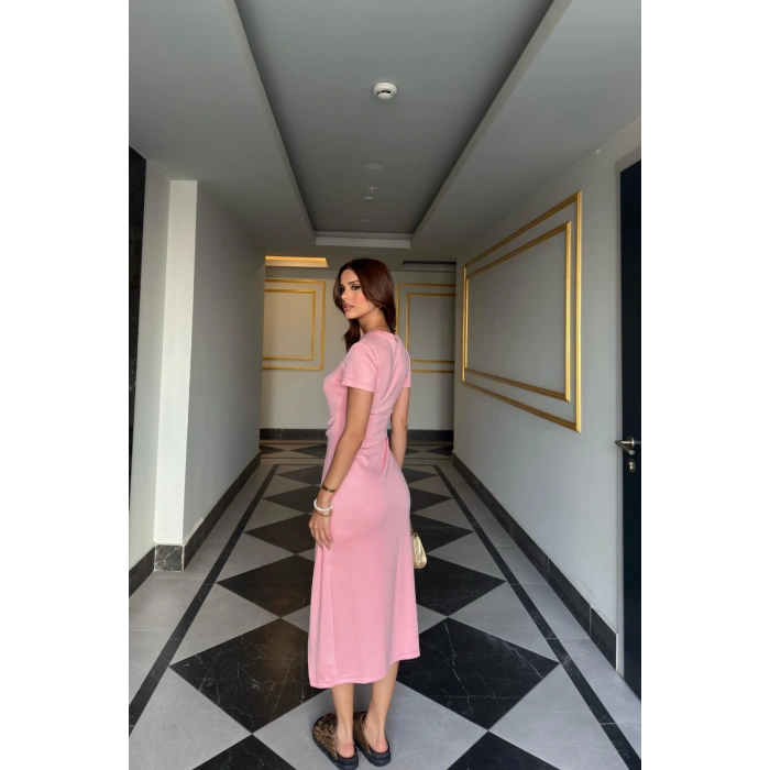 Arkası Uzun Bel Detaylı Elbise