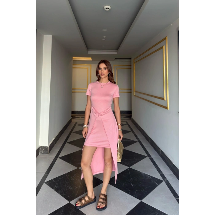 Arkası Uzun Bel Detaylı Elbise