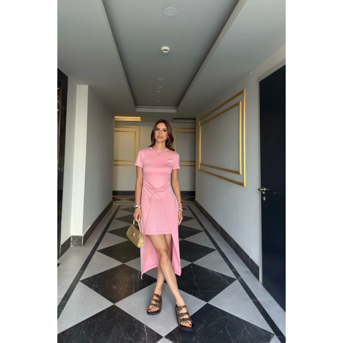 Arkası Uzun Bel Detaylı Elbise