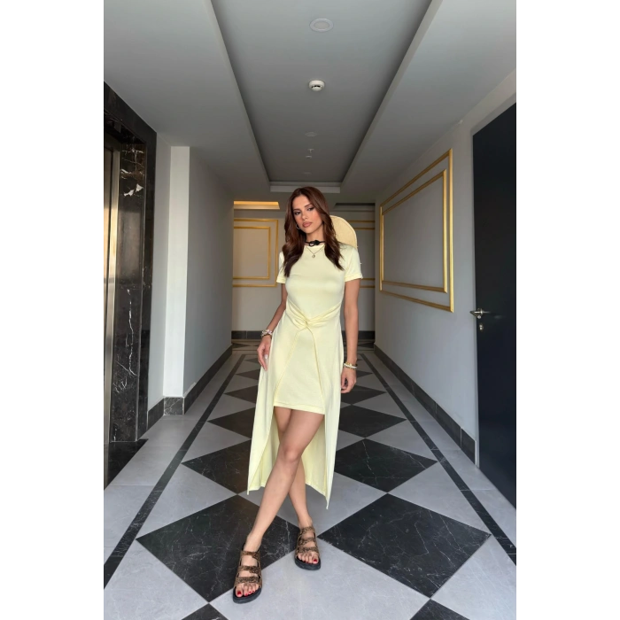 Arkası Uzun Bel Detaylı Elbise