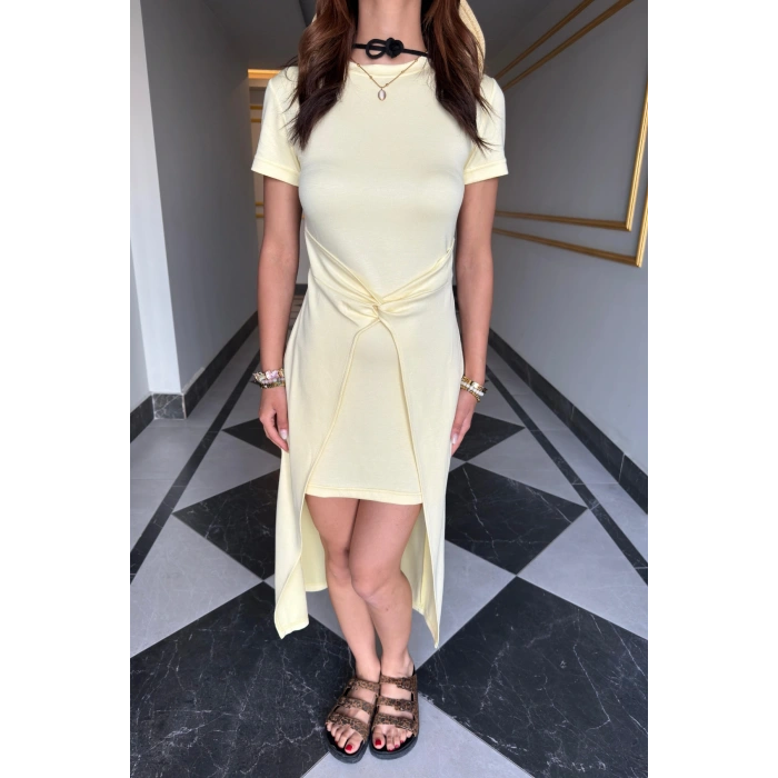 Arkası Uzun Bel Detaylı Elbise