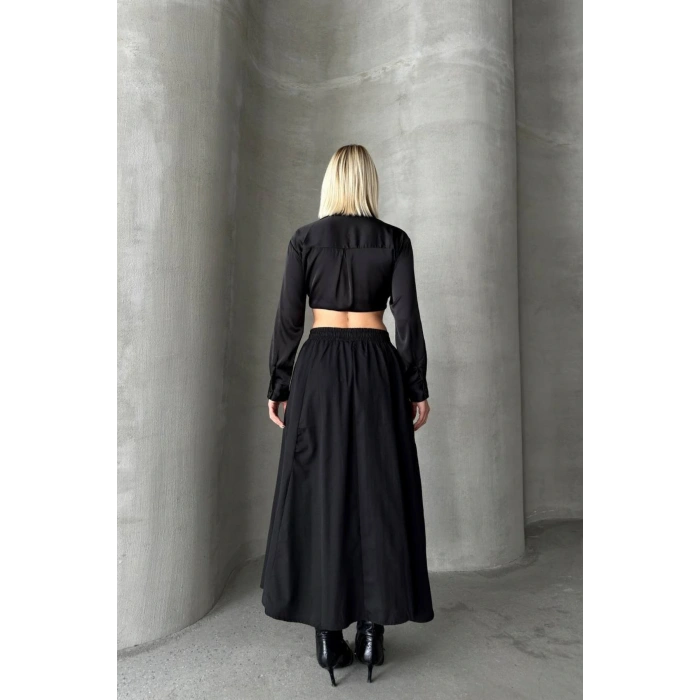 Kadın Beli Lastikli Cepli Kloş Etek