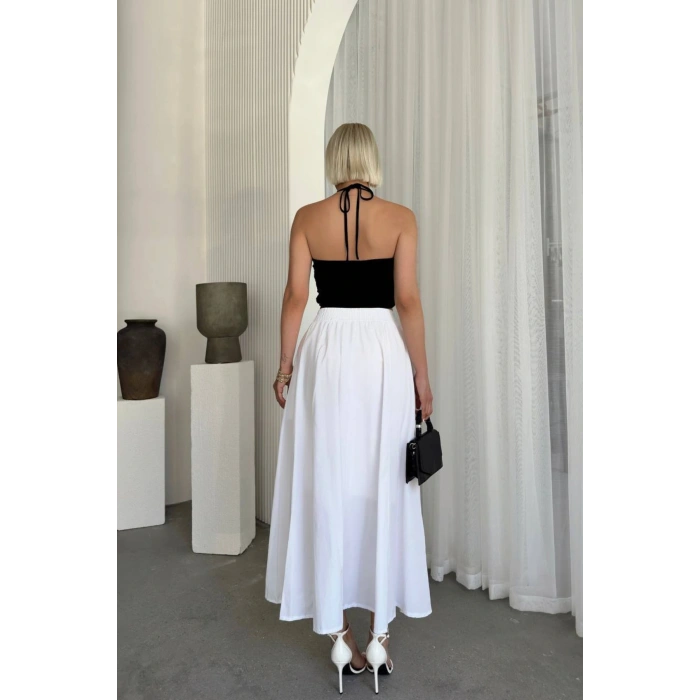 Kadın Beli Lastikli Cepli Kloş Etek