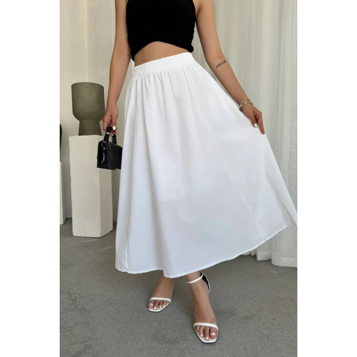 Kadın Beli Lastikli Cepli Kloş Etek