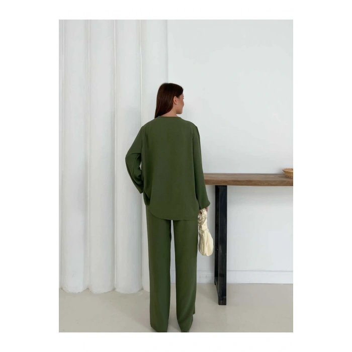 Kadın Haki Aerobin Kumaş Pantolon Ve Kimona İkili Takım