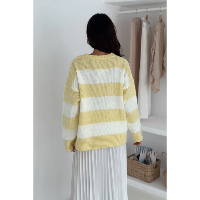 Bisiklet Yaka Renk Bloklu Kadın Triko Kazak