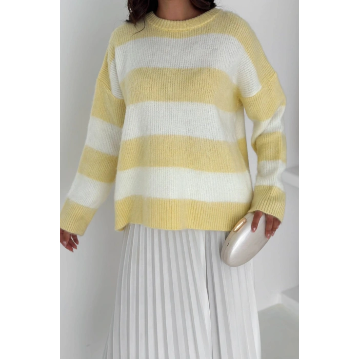 Bisiklet Yaka Renk Bloklu Kadın Triko Kazak