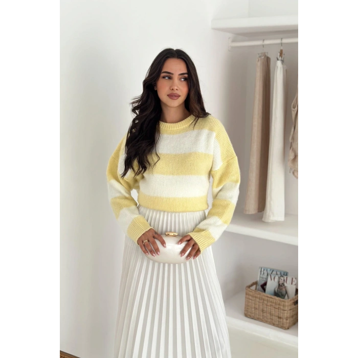 Bisiklet Yaka Renk Bloklu Kadın Triko Kazak