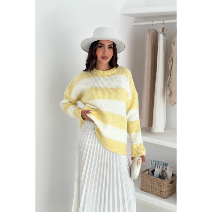 Bisiklet Yaka Renk Bloklu Kadın Triko Kazak