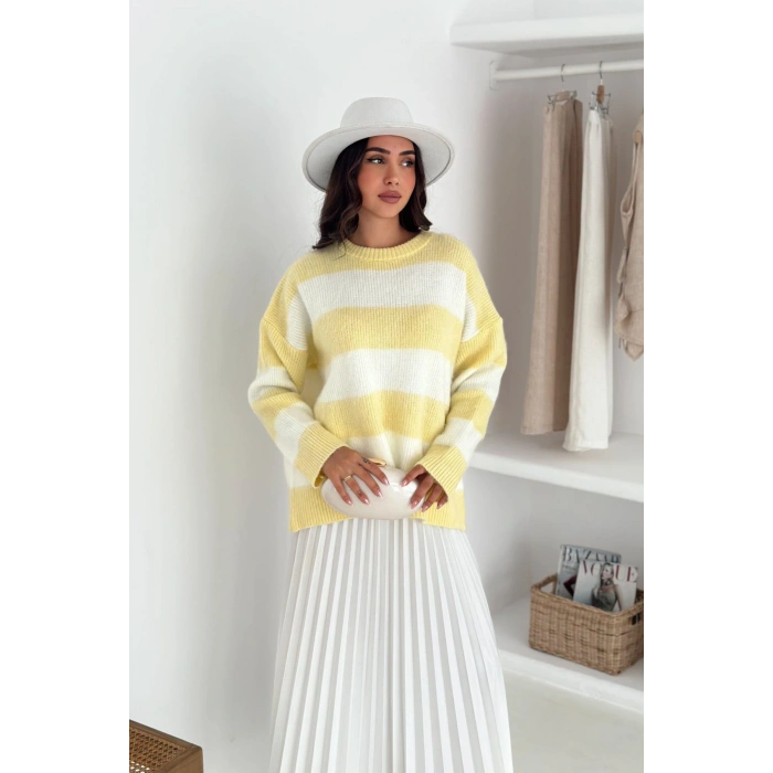 Bisiklet Yaka Renk Bloklu Kadın Triko Kazak