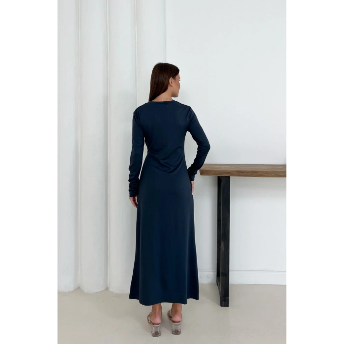 Kadın Antrasit Modal Kumaş Yandan Bağlama Detaylı Uzun Elbise