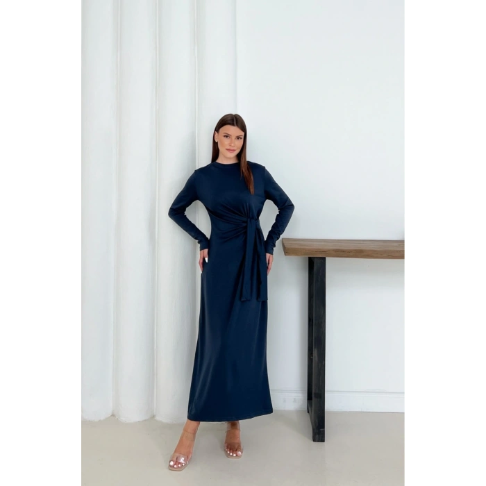 Kadın Antrasit Modal Kumaş Yandan Bağlama Detaylı Uzun Elbise