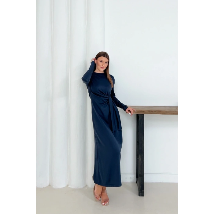 Kadın Antrasit Modal Kumaş Yandan Bağlama Detaylı Uzun Elbise